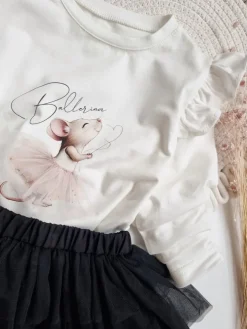 Koszulka z falbankami przy rękawach myszka ballerina