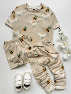 Legginsy dziecięce pszczółki i stokrotki