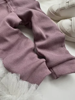 Legginsy niemowlęce prążkowane wrzosowe