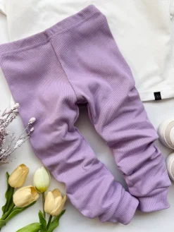 Legginsy niemowlęce prążkowane liliowe
