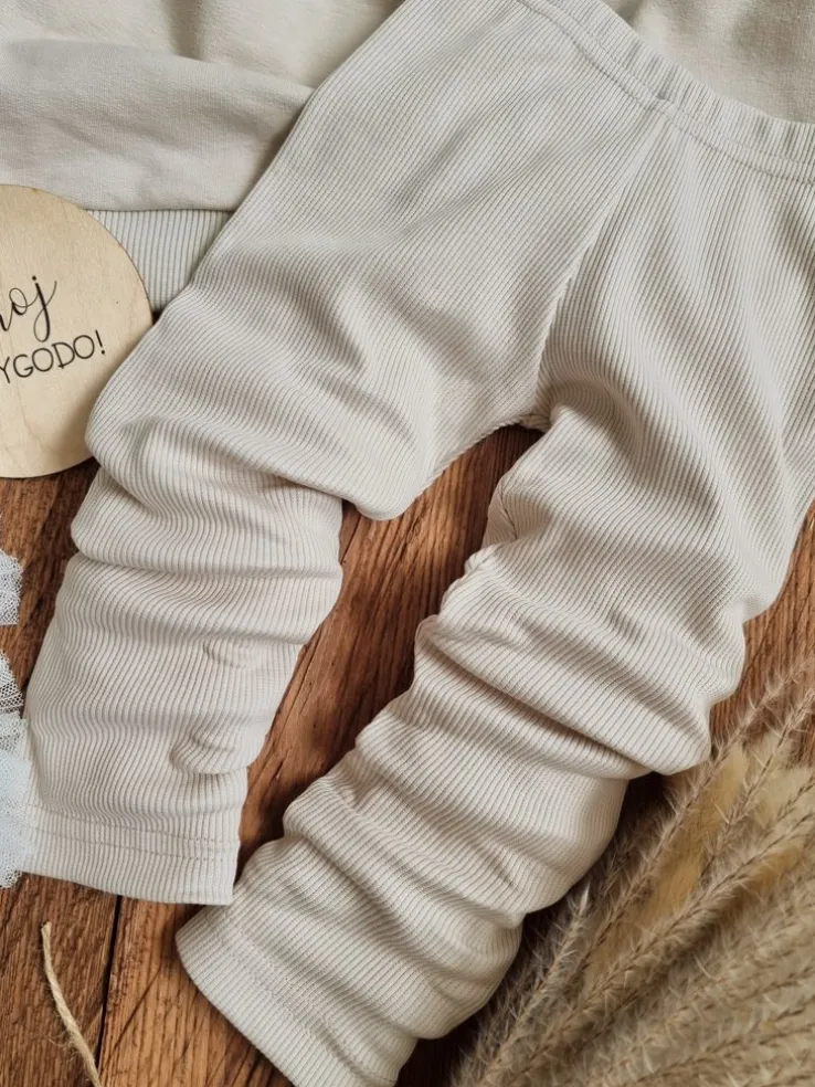 Legginsy niemowlęce prążkowane jasny beż