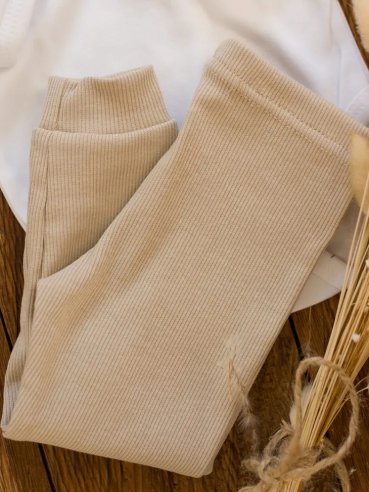 Legginsy niemowlęce prążkowane kremowe