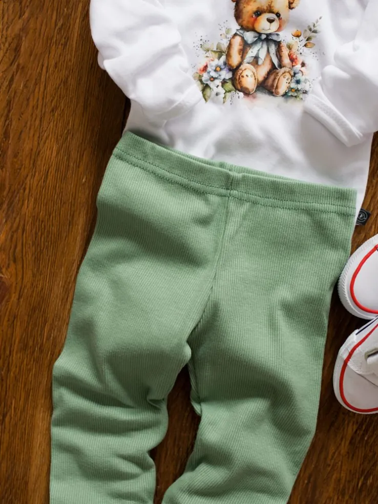 Legginsy niemowlęce prążkowane pistacja