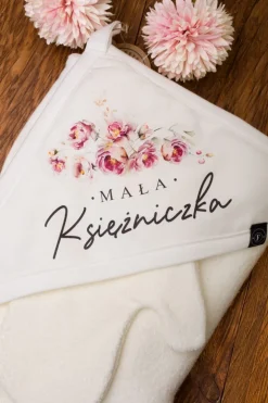 Okrycie kąpielowe ecru piwonie mała księżniczka