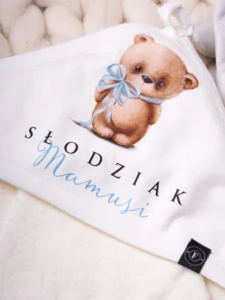 Okrycie kąpielowe ecru z nadrukiem słodziak mamusi z misiem