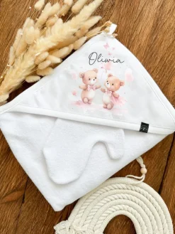 Okrycie kąpielowe z nadrukiem różowe misie