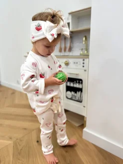 Opaska prążek z dużą kokardą truskawki i serduszka