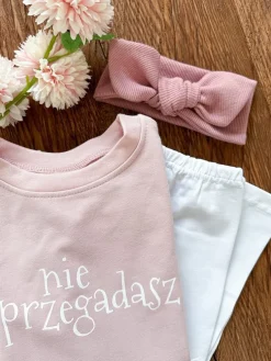 Opaska prążek z kokardą brudny róż