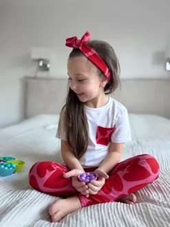 Opaska z kokardą serca na różu