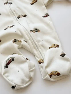 Pajacyk niemowlęcy na suwak ze stópkami vintage auta