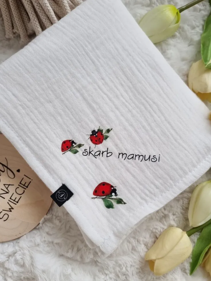 Pieluszka muślinowa ecru biedroneczki skarb mamusi