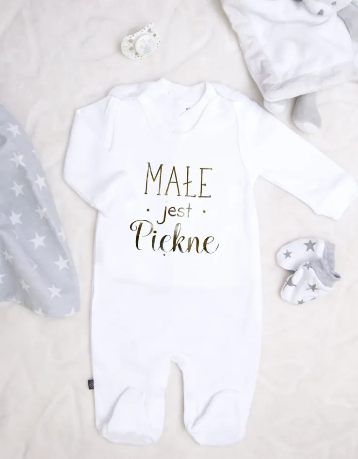 Śpiochy z nadrukiem małe jest piękne + kaftanik