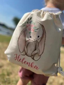 Plecak worek dla dziewczynki z zajączkiem i imieniem