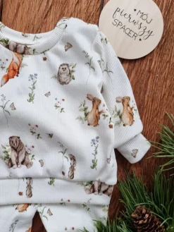 Prążkowany komplet leśni przyjaciele (bluza + spodnie)
