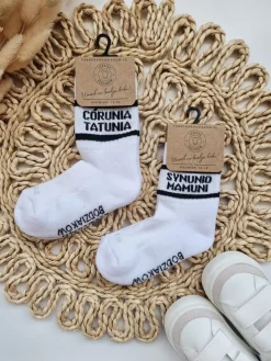Skarpetki dziecięce z napisem córunia tatunia / synunio mamuni