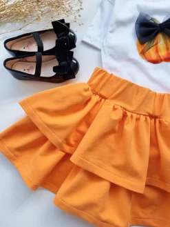 Spódniczka dla dziewczynki z falbankami pomarańczowa