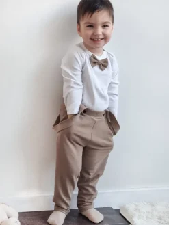 Spodnie na szelkach dla chłopca kawowe
