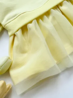 Sukienka dla dziewczynki z tiulem żółta króliś w kwiatach