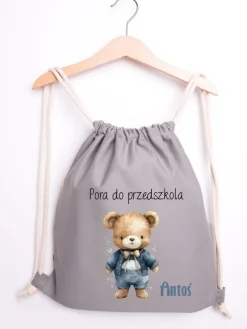 Szary worek dla dziecka pora do przedszkola + imię