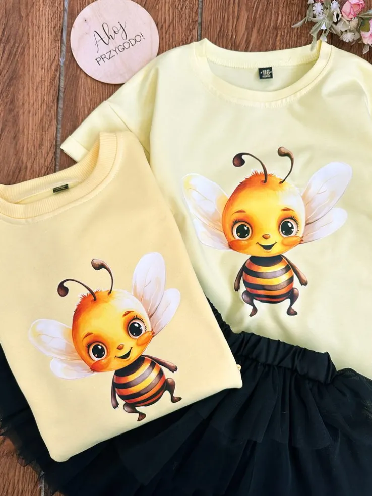 Żółty komplet pszczoła bluza + getry prążek