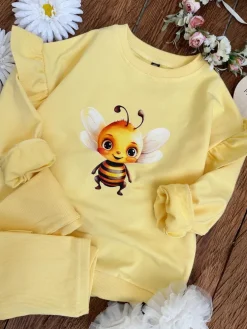 Żółty komplet pszczoła bluza + getry prążek