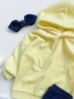 Welurowa bluza dziecięca z kapturem cytrynowa