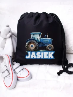 Worek dla dziecka niebieski traktor + imię