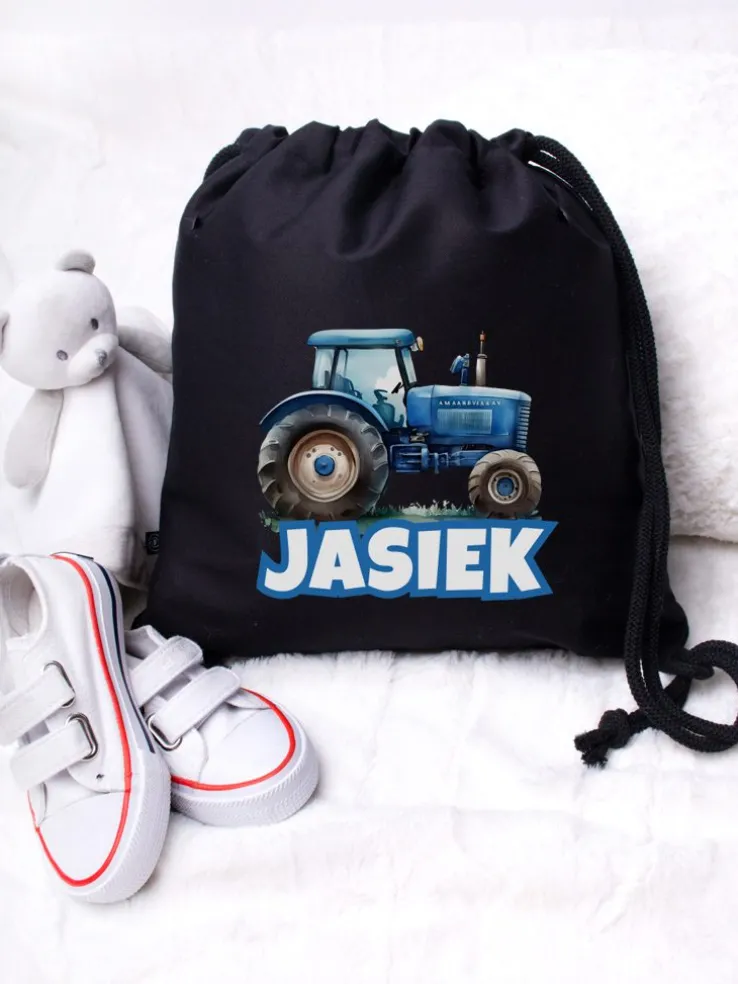 Worek dla dziecka niebieski traktor + imię