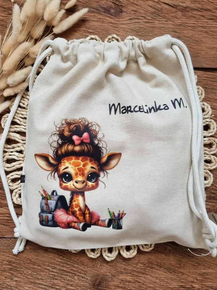 Worek dla dziecka żyrafka z plecakiem + imię