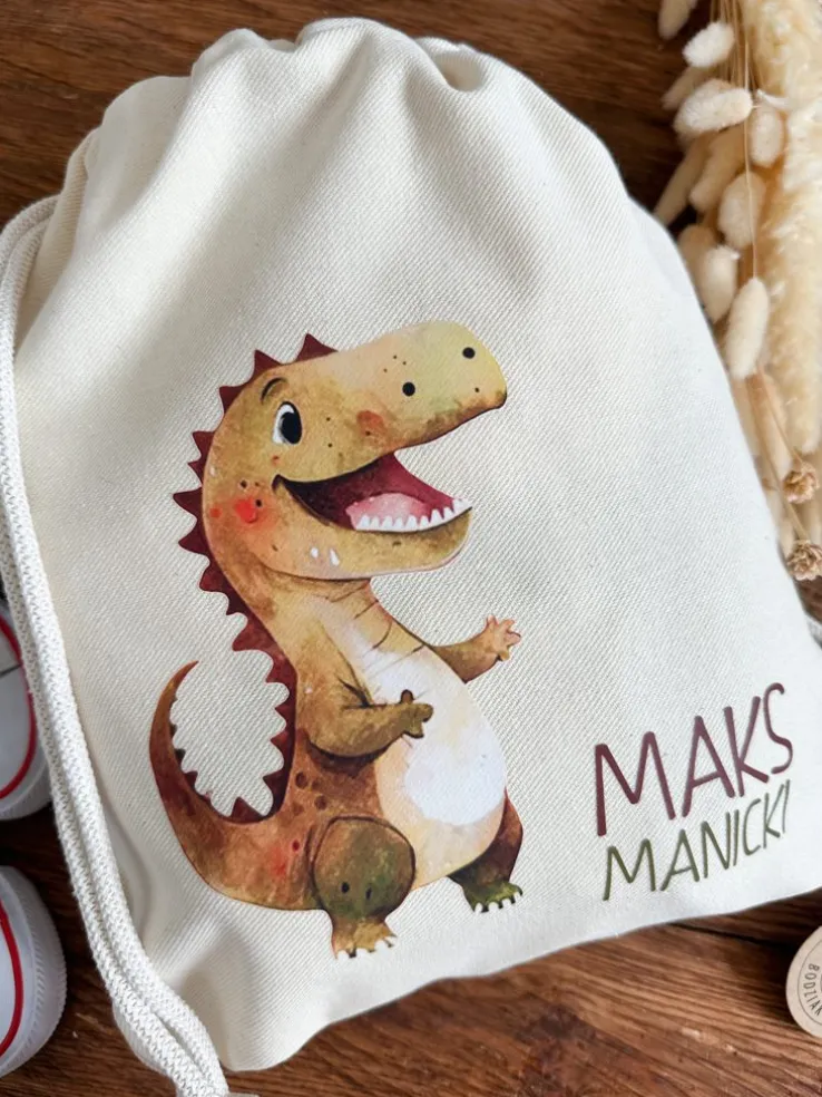 Worek dla dziecka z nadrukiem wesołego dinozaura