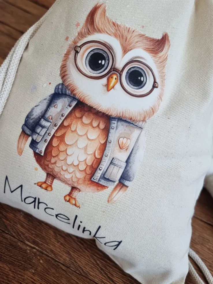 Worek dla dziecka z nadrukiem sówki + imię
