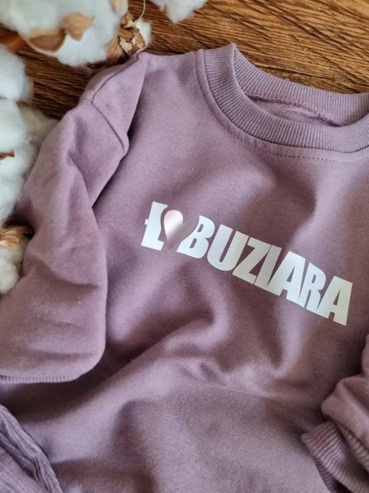 Wrzosowy zestaw getry prążek i bluza z nadrukiem Ł❤buziara