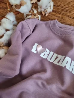 Wrzosowy zestaw getry prążek i bluza z nadrukiem Ł❤buziara