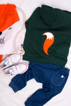 Zielona bluza dresowa z kapturem lisek urwisek + ogonek na tyle